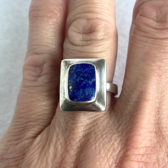 Sterling Silver 925 Signed Boma Bezel Set Rectangular Lapis Lazuli Ring Sz 5.75 - Picture 13 of 16